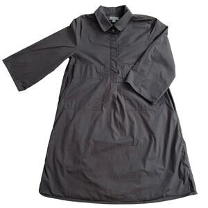 COS Gray Cotton A-Line Shirt Dress Deep Front Pockets 3/4 Sleeves Size 4